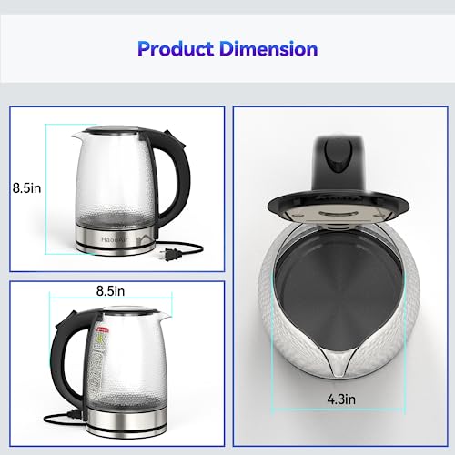 Haooair Electric Kettle Hammered Glasses Kettle, 1.8L Glass Tea Kettle 1200W Wide Opening, Limescale Inner liner Hot Water Boiler, LED Indicator