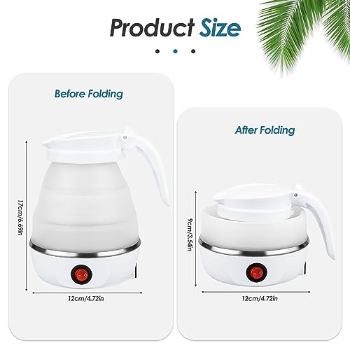 Foldable Electric Kettle, Food Grade Silicone Electric Water Boiler Camping Kettle, 600ML Mini Travel Kettle Portable Lightweight Boiler, Fast Bo