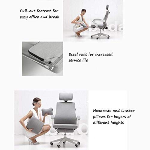 MU Computer Chair,Fabric Home Study Swivel Chair Nordic Boss Chair Ergonomic Chair Comfortable Office Chair Loading 400Kg,Gray,70 * 70 * 114Cm