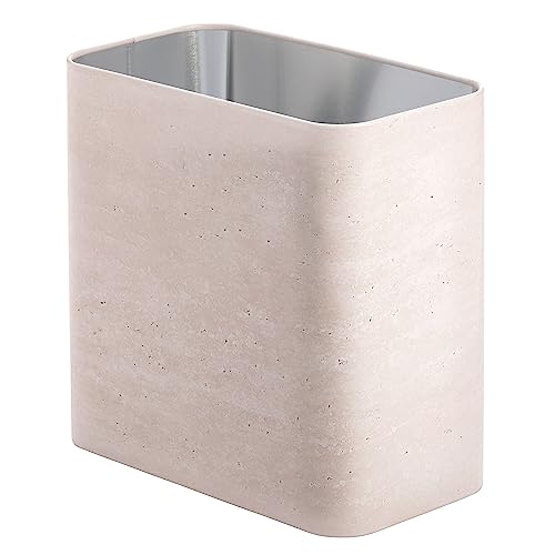 mDesign Metal Wastepaper Bin — Compact Rectangular Bathroom Bin — Rubbish Basket for Home and Office — Light Grey