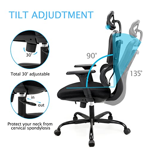 KERDOM Ergonomic Office Chair High Back Desk Chair Breathable Mesh Computer Chair with Adjustable Headrest and 3D Armrest 968