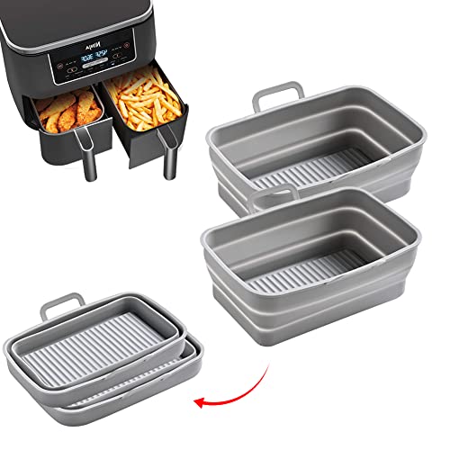 Air Fryer Silicone Liner 9.5L Compatible with Ninja Dual Air Fryer AF451UK & AF400UK, Tower Air Fryer T17088, 2 Pack Reusable Foldable Silicone P