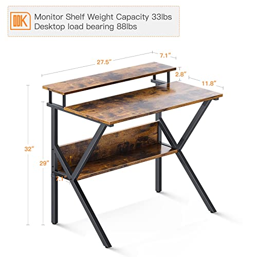 ODK Computer Desk for Small Space 27.5" Study Writing Desk with Storage, Modern Simple Style PC Desk with Monitor Stand for Home Office, Vintage