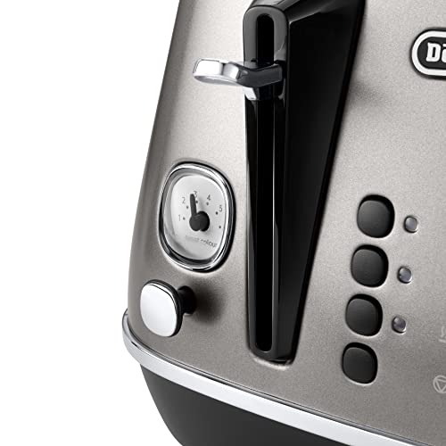 De'Longhi Distinta Titanium CTIN4003.TB, 4 Slot Toaster, Reheat, 6 Browning Settings, Defrost and Cancel Functions, Pull Crumb Tray, 1800W, Titan