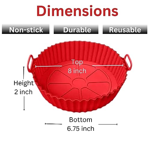 EasefulLife Air Fryer Liners Silicone - 2 Pcs Air Fryer Silicone Liners Reusable – 8” Round Silicone Air Fryer Liner - Airfryer Accessories for N