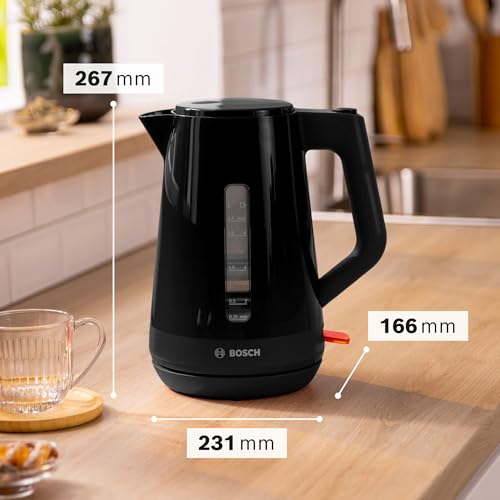 Bosch MyMoments Delight TWK1M123GB Plastic Cordless Kettle, with dual sided water gauge, 1.7 Litres, 3000W - Black