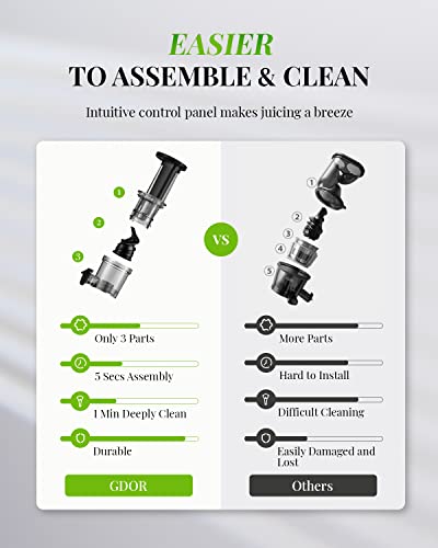 GDOR Cold Press Juicer Powerful Masticating Juicer Machines Easy to Clean Slow Juicer Compact Juice Extractor Machine with High Juice Yield, 600m