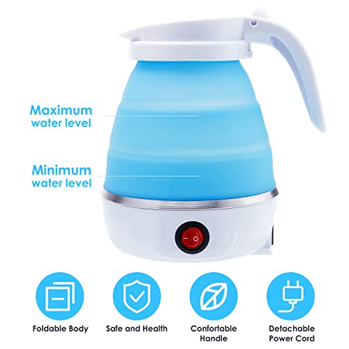 Foldable Electric Kettle, Portable Kettle for Travel, Silicone Electric Water Boiler, Tea Heater, Coffee Maker, Collapsible Kettle with Separable