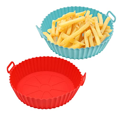 DIFCUL 2PCS Silicone Pot, 7.9inch Reusable Silicone Air Fryer Liner,Basket Rack Accessories, Baking Tray Compatible with Ninja, Tower, COSORI