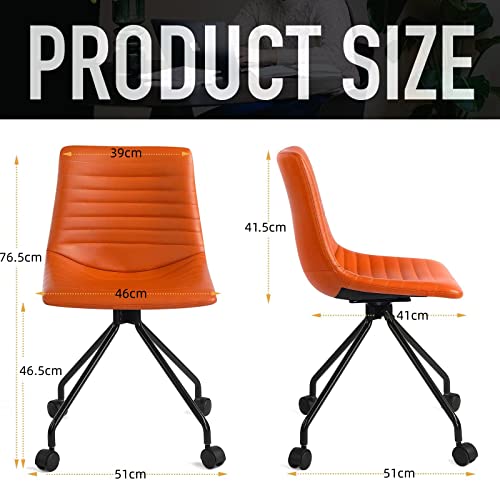 Leather Office Chair Desk Chair Set of 2, Armless Office Chair Computer Chair 360° Swivel Task Chair for Home Office Conference or Home Study or