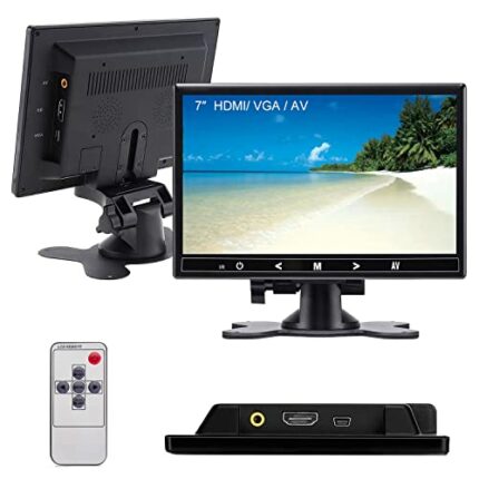 TOPRUI CCTV Monitor 7 Inch Small HDMI Monitor with VGA AV Port Raspberry pi 3 Display Screen Monitor, Tiny LCD Monitor- IPS 1024x600 -Build in Sp