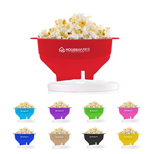 Collapsible Silicone Microwave Hot Air Popcorn Popper Bowl With Lid and Handles (Red)