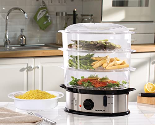 Daewoo Food Steamer, 3 Tier With Rice Bowl, 9 Litre Capacity, Promotes Healthy Living