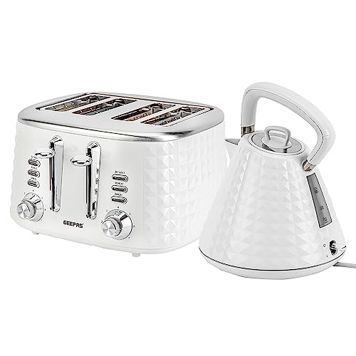 Geepas 4 Slice Bread Toaster & 1.5L Cordless Electric Kettle Combo Set with Textured Design – 1750W Toastie Machine with 7 Browning Control - 300