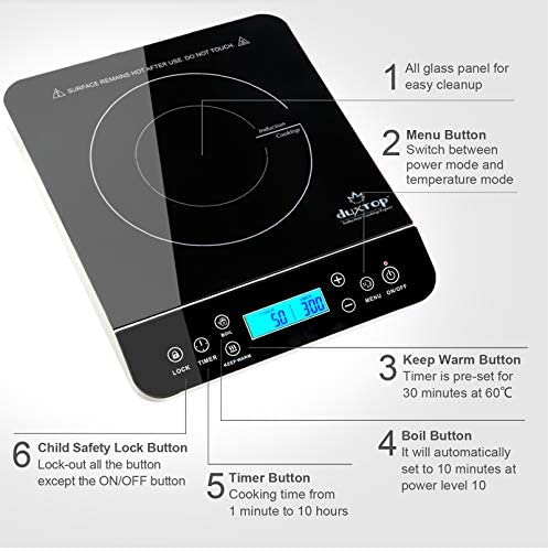 Duxtop Induction Hob, Induction Cooker Countertop Burner with LCD Sensor Touch 2100 Watts, 20 Temperature Levels, 20 Power Levels, 10-hour Timer,