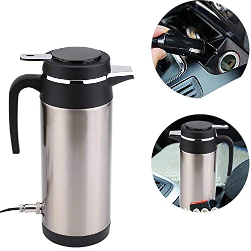 Stainless Steel Electric Car Kettle, Travel Thermos Hot Water Bottle with Sealed Rubber Band 1200ML 12V Car Heating Mug for Hot Water Coffee Tea