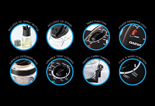 Daewoo Manual Air Fryer, Healthy Halogen For Baking, Roasting And Grilling, Cook Flavourful Food Without The Oil, 60 Minute Timer, All Round View