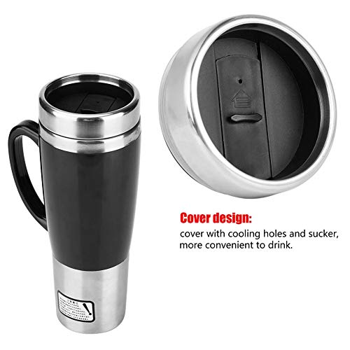 Keenso Car Electric Heating Mug 12V 50W, Stainless Steel Electric Heating Travel Kettle Cup Water Heating Bottle for Water Tea Coffee Milk 450ML