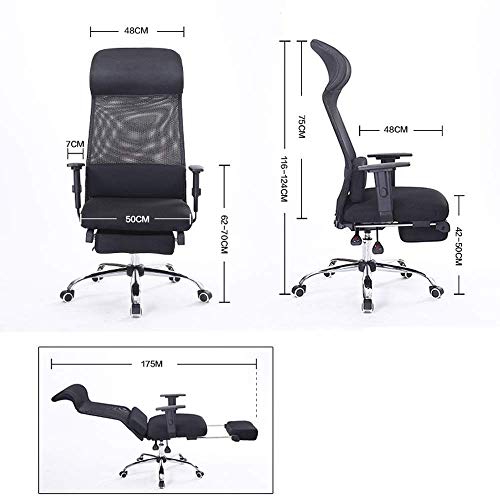 MU Home Office Swivel Chair - Comfortable Nap Reclining Boss Chair Staff Chair Adjustable Headrest, Back and Armrest Mesh Chair with Footrest