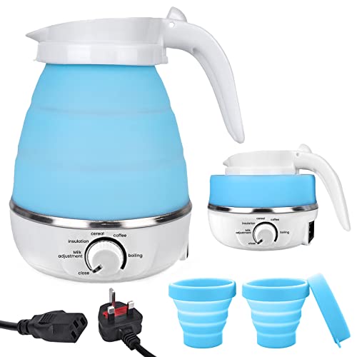 Foldable Electric Kettle - Portable Silicone Kettle for Travel with Separable Power Cord and 2 Silicone Folding Cup, Silicone Folding Electric Ke