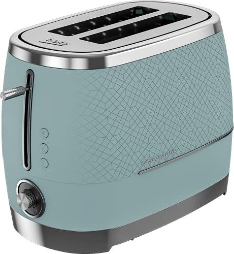Beko Cosmopolis Toaster TAM8202T, Retro Duck Egg Teal Design , Extra Wide Slot 2-Slice Toaster , Includes Defrost, Reheat & Cancel Functions