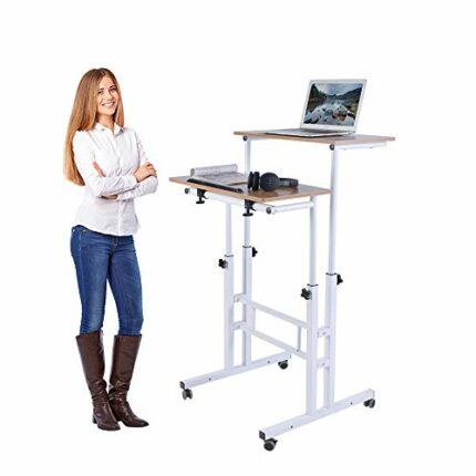 AIZ Mobile Standing Desk, Adjustable Computer Desk Rolling Laptop Cart on Wheels Home Office Computer Workstation, Portable Laptop Stand for Smal