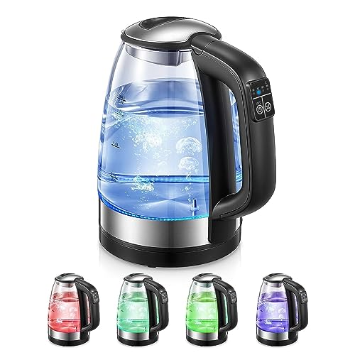 Electric Kettles, Temperature Control Kettle, Glass Kettles Electric with 5-Color LED, Keep Warm, Anti-Dry, Automatic Shutdown, 2200W Fast and Qu