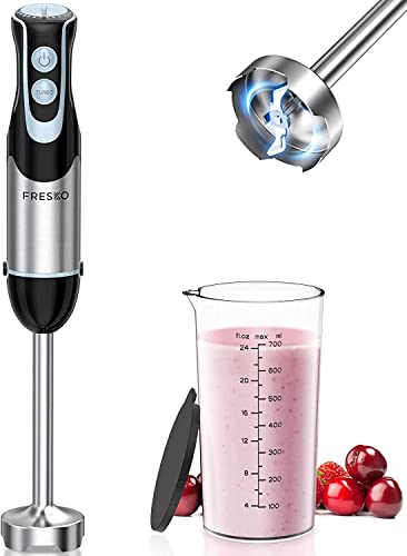 FRESKO Stainless Steel Hand Blender, 1200W Electric Stick Blender with 12 Speed and Turbo Mode, Heavy Duty Copper Motor Immersion Blender,700ml B