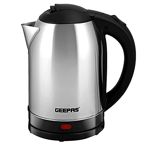 Geepas Electric Kettle, 1500W | Stainless Steel Cordless Kettle | Boil Dry Protection & Auto Shut Off | 1.8L Jug Kettle for Hot Water Tea or Coff