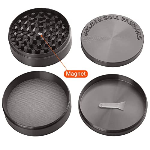 Golden Bell 3 inch Grinder 4 Layers Spice Grinder Zinc Alloy Grinder - Nickle Black
