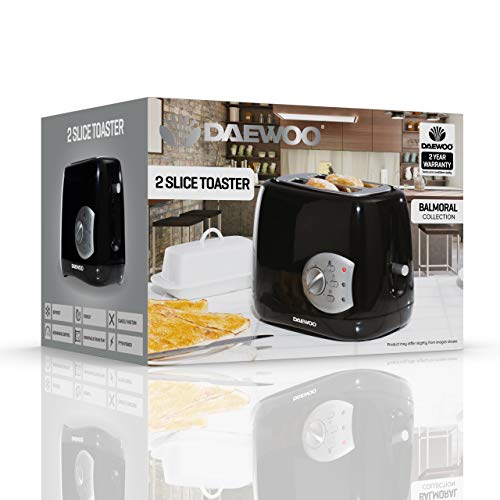 DAEWOO SDA1710GE Balmoral Plastic Toaster with Electronic Timer Dial, Cancel, Defrost & Reheat, Easy Cleam Removable Crumb Tray and Movable Steel