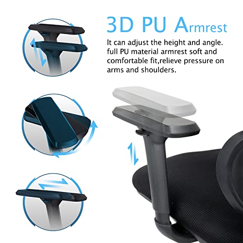 KERDOM Ergonomic Office Chair High Back Desk Chair Breathable Mesh Computer Chair with Adjustable Headrest and 3D Armrest 968