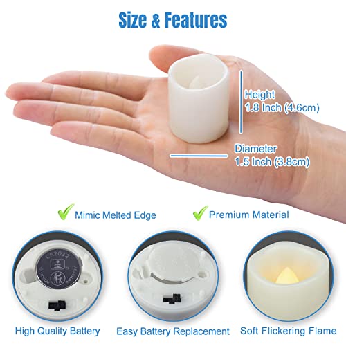 24 PCS 3.8x4.6 CM Warm White Battery Powered Flickering LED Tea Lights, Flameless Votive Electric Fake Candles for Wedding, Festival Celebration,