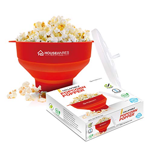 Collapsible Silicone Microwave Hot Air Popcorn Popper Bowl With Lid and Handles (Red)