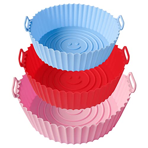Silicone Air Fryer Liners, 3 Pack Reusable Air Fryer Liner, 8.1inch Air Fryer Accessories, Kitchen Accessories Replacement for Disposable Parchme