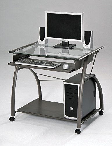 Major-Q 30" H Contemporary Style Modern Pewter Finish Clear Glass Top Home Office Computer Desk, 9000118