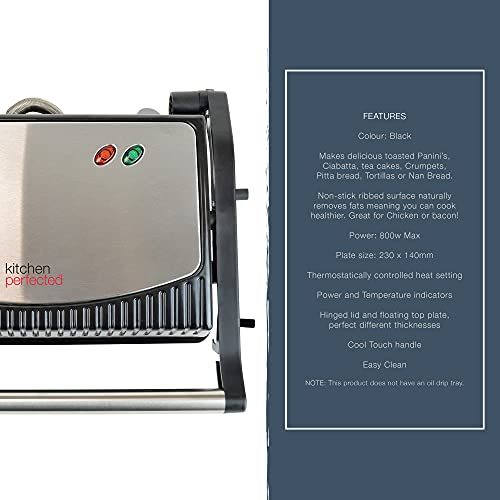 KitchenPerfected Health Grill and Panini Press - Black Steel - E2701BK