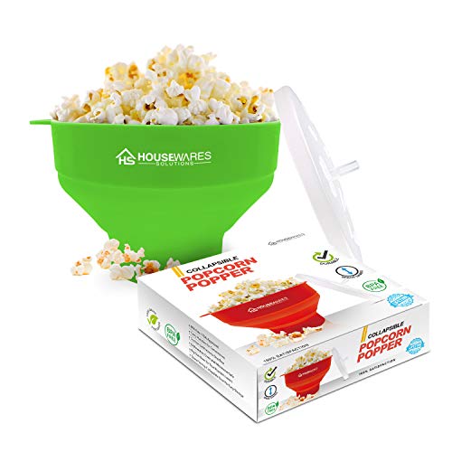 Collapsible Silicone Microwave Hot Air Popcorn Popper Bowl With Lid and Handles (Red)