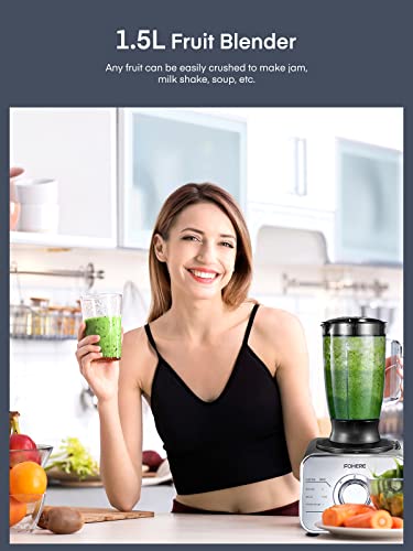 FOHERE Food Processor Multifunctional, 3-Speed Food Processor and Blender Combo with 3.5 L Bowl, 1.5 L Blender Jug, Simple Operation for Blending