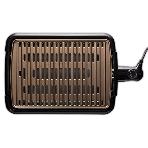 George Foreman 25850 Smokeless Electric Grill, Indoor BBQ and Griddle Hot Plate with Built In Drip Tray, Black