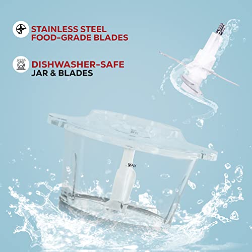 Daifort Electric Mini Food Processor 1.2 L, 2 speeds Powerful 350W Silent Motor & Glass Container with Non-Slip Base,Steel Blades, Chopper Slicer