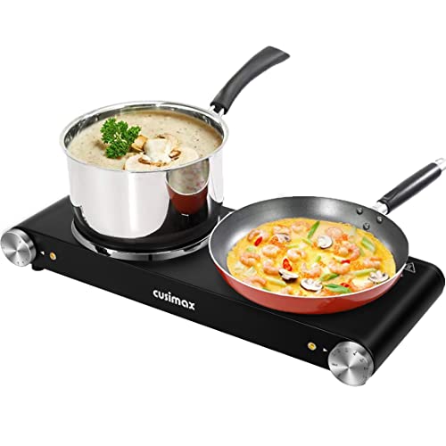 Double Hot Plate, CUSIMAX 2400W Electric Hob Ceramic Hot Plate, Portable Double Camping Hob Infrared Cooktop with Dual Temperature Control, Easy