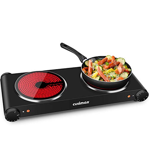 Double Hot Plate, CUSIMAX 2400W Electric Hob Ceramic Hot Plate, Portable Double Camping Hob Infrared Cooktop with Dual Temperature Control, Easy