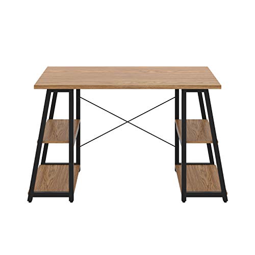 Office Hippo Oak Office Desk with Shelves, Home Office Desk with Storage, Small Desk for Home Office, Computer Desk, 130 x 60 x 77 cm