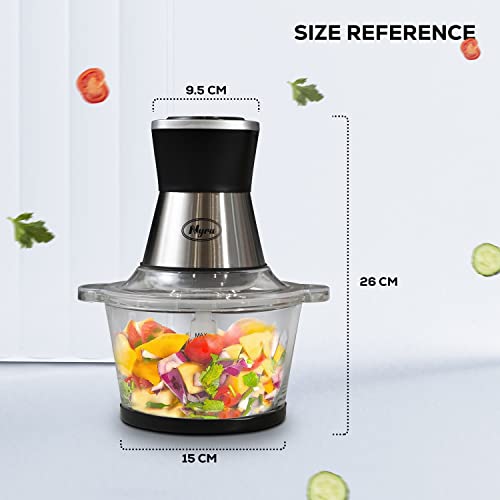 Nyra Electric Food Processor/ Food Chopper- Dual speed, 4 Blades, 350 Watt - 2 Liter Glass Bowl - Meat Grinder Fruits And Vegetable Chopper 1 Yea