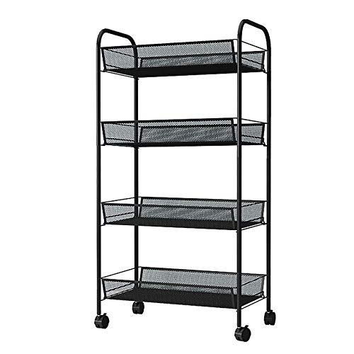 Rolling Cart, No Screw Metal Utility Cart with Locking Wheels and 4 Side Hooks, Serving Cart for Classroom Office Home Bedroom Bathroom,4