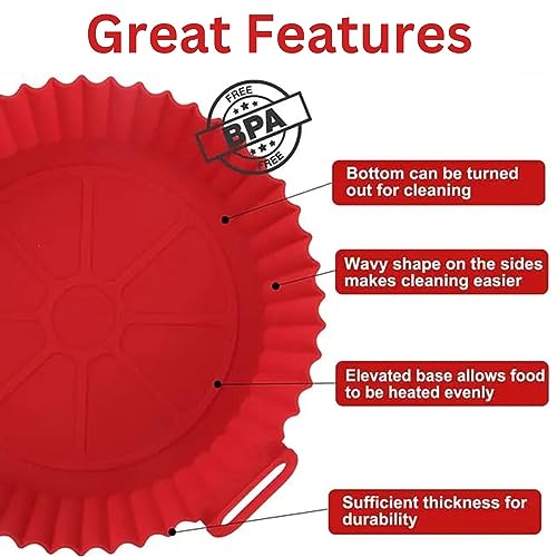 EasefulLife Air Fryer Liners Silicone - 2 Pcs Air Fryer Silicone Liners Reusable – 8” Round Silicone Air Fryer Liner - Airfryer Accessories for N