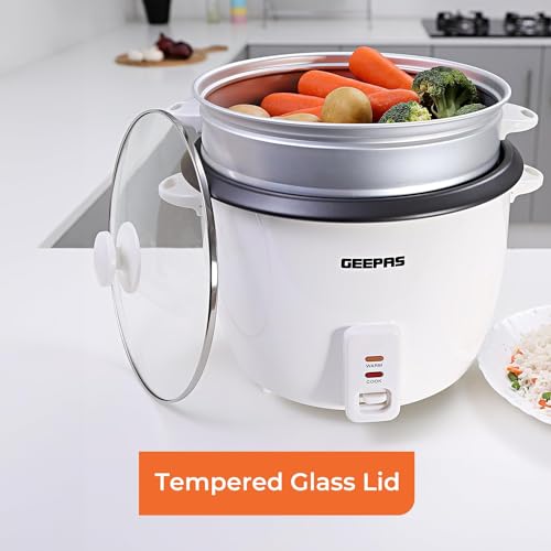 Geepas 350W Rice Cooker & Steamer with Keep Warm Function, 0.6L | Automatic Cooking, Non-Stick Inner Pot | Make Rice & Steam Healthy Vegetables |