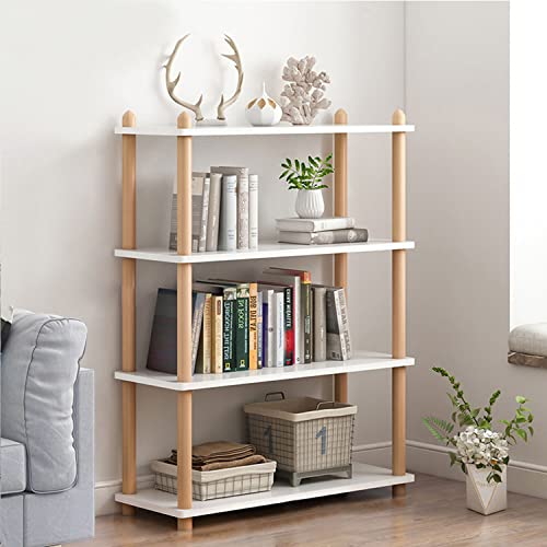 IOTXY 4-Tier Wooden Shelf Bookcase - Modern Open Bookshelf, Free Standing Storage Rack, Multifunctional Display Stand for Home and Office, White,