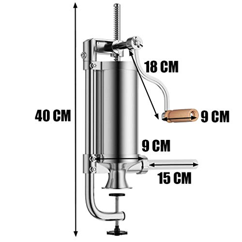 Jascherry 2.5 LB Sausage Filler Stuffer Home Made Machine - Stainless Steel Vertical Sausage Maker with Suction Base and Manual Crank for Househo